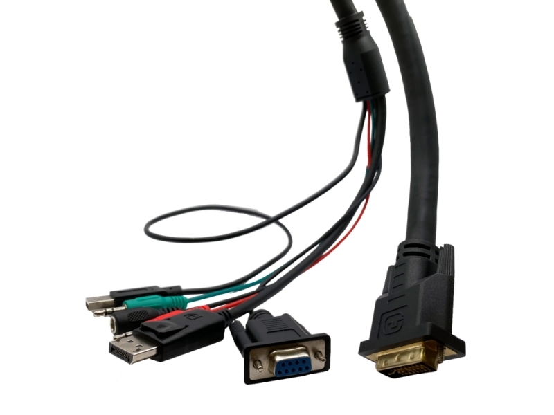 DVI 24+5 Pin 公頭 轉 DisplayPort 公頭 + DB 9 母頭 + DC5525 插頭 + 2x 3.5mm 3 Pin 接頭 + USB A 公頭